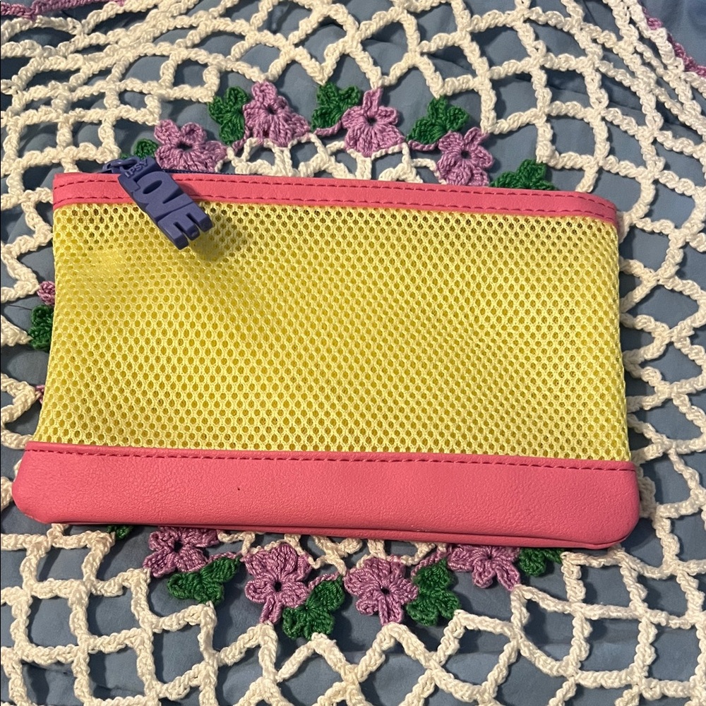 Ipsy Yellow and Pink Mesh Pouch